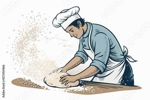 Marvelous Baker with Chef Hat Kneading Dou - Cozy and Intimate Visual Story Excellent for Creative P