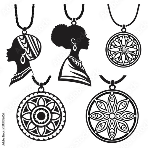 African tribal necklaces and pendants silhouette