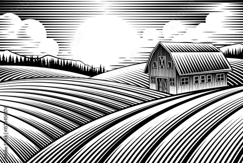 Farm Barn And Rolling Hills...
