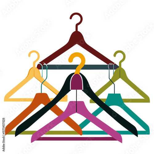 Assorted colorful clothing hangers arranged artfully