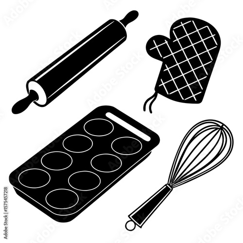 Baking tools rolling pin muffin tin whisk oven mitt