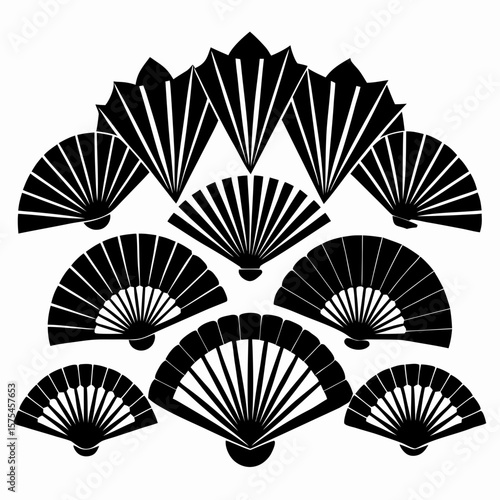 Black Asian Fans Arranged Artistically black fans traditional fans