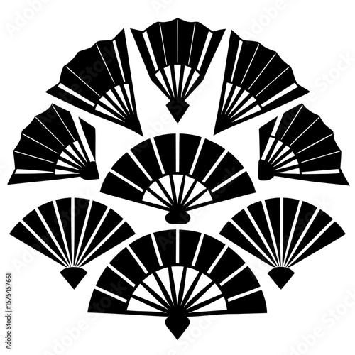 Black Asian Fans Arrangement traditional fan black fan