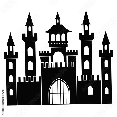 Wallpaper Mural Black castle silhouette with multiple towers and arched gate Torontodigital.ca