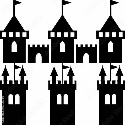 Wallpaper Mural Black medieval castle towers with flags and crenellations fortress architecture Torontodigital.ca