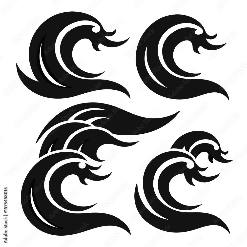 Naklejka premium Black ocean wave shapes with white accents ocean waves cresting