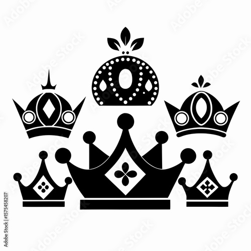 Black royal crowns with gem cutouts and floral accents regal monarchy