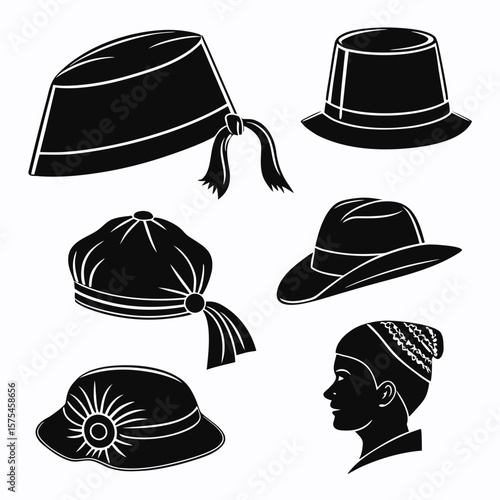 Black headwear silhouettes with decorative elements