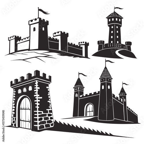 Wallpaper Mural Black medieval fortress gate and tower designs castle Torontodigital.ca
