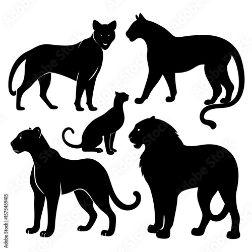 Canvas Print Black silhouettes of wild cats on white background tiger panther