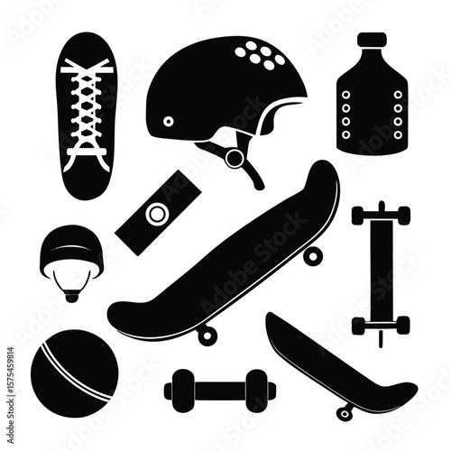 Black skateboard gear and accessories helmet shoe