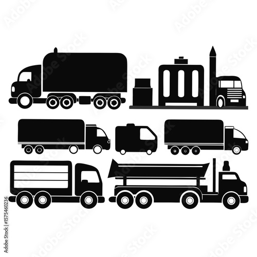 Black truck and lorry silhouettes trucks lorries