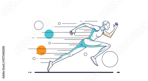 Dynamic illustration of a human runner in full stride capturing the essence of speed and motion with abstract elements