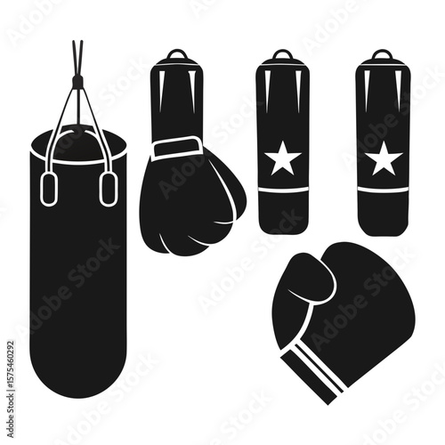 Boxing gloves and punching bags silhouettes boxing equipment sports equipment
