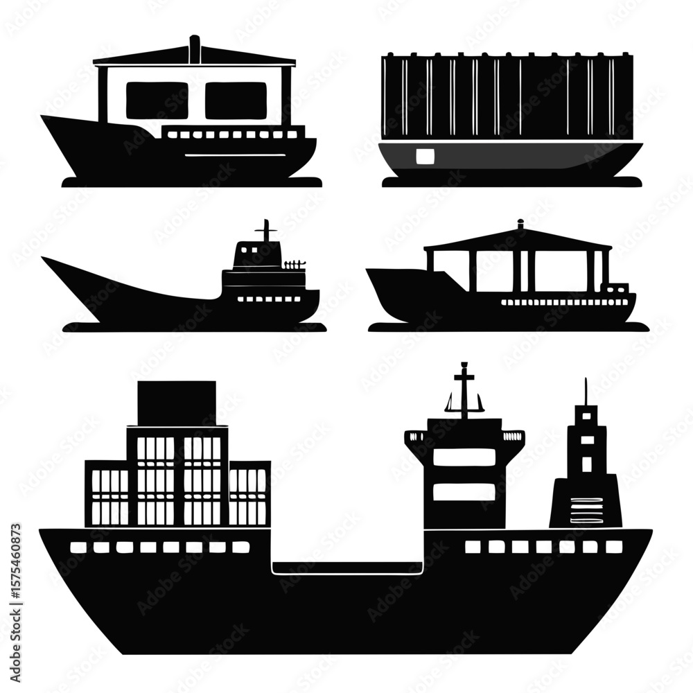 Obraz premium Cargo ships and containers silhouettes container ship