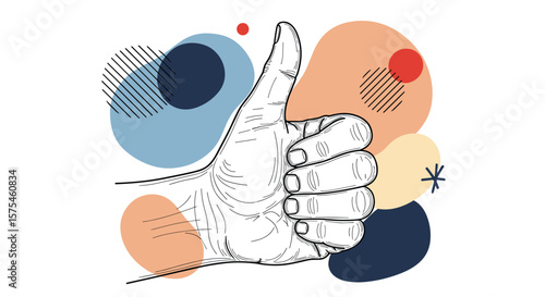 A thumbs up gesture with abstract colorful shapes and lines creating a positive and encouraging visual