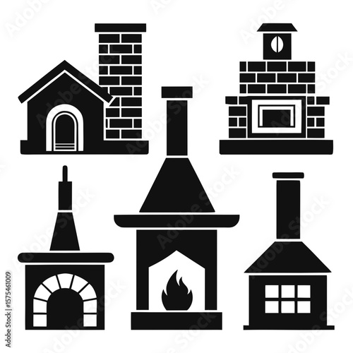 Collection of Black Fireplace and Chimney Silhouettes brick hearth