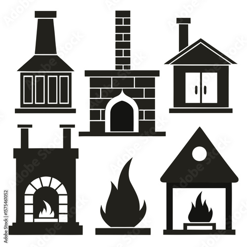 Collection of Black Fireplace and Chimney Silhouettes hearth