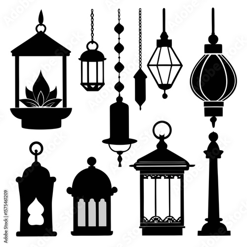 Collection of decorative lantern silhouettes candle holder hanging