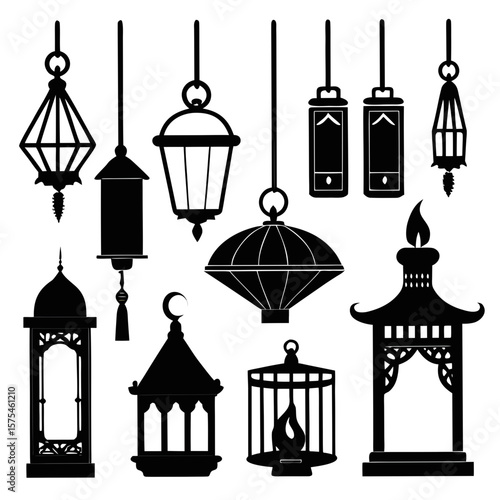 Collection of decorative hanging lantern silhouettes candle holder