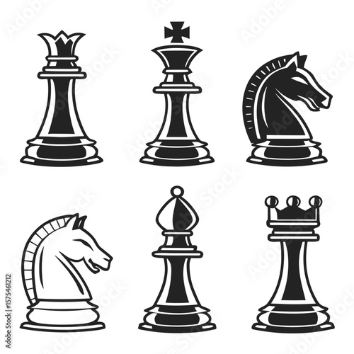 Chess pieces king queen knight bishop vector