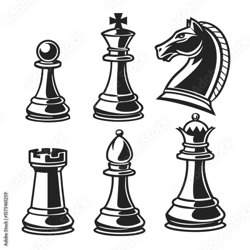 Chess pieces king queen knight rook bishop pawn vector
