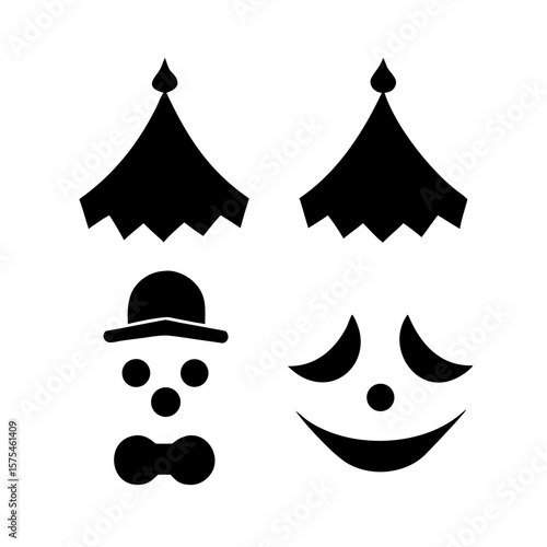 Circus Tent and Clown Face Silhouettes performance