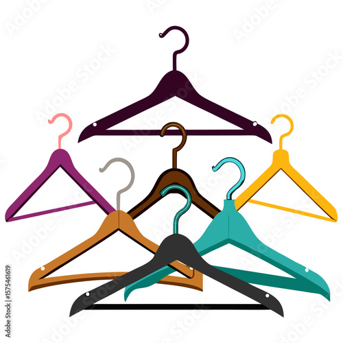 Colorful clothing hangers arranged artfully fashion