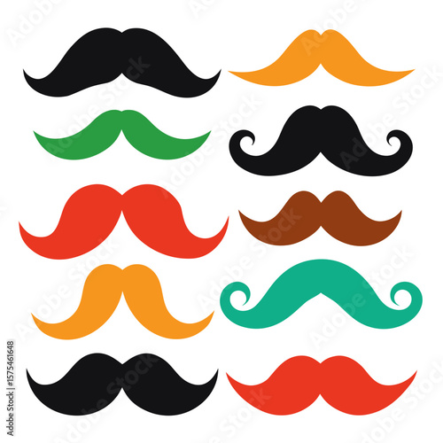 Colorful mustache collection on white background mustaches