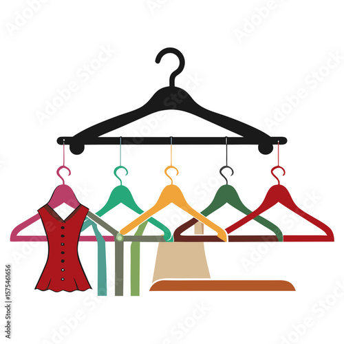 Colorful clothing hangers with garments garment display