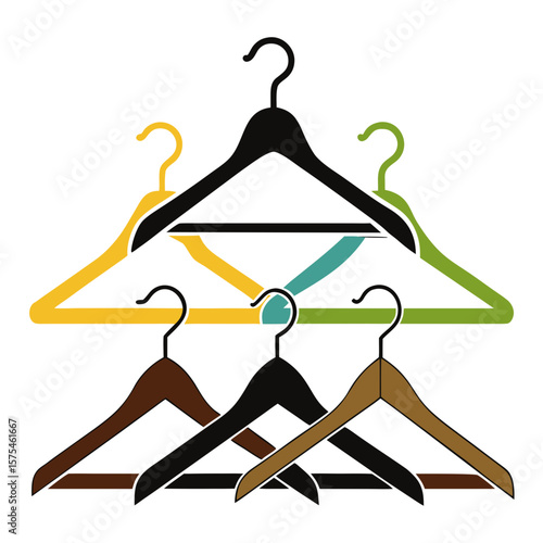 Colorful clothing hangers arranged in a pattern fashion