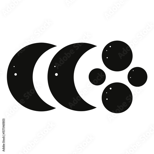 Crescent moon phases with scattered circles waning
