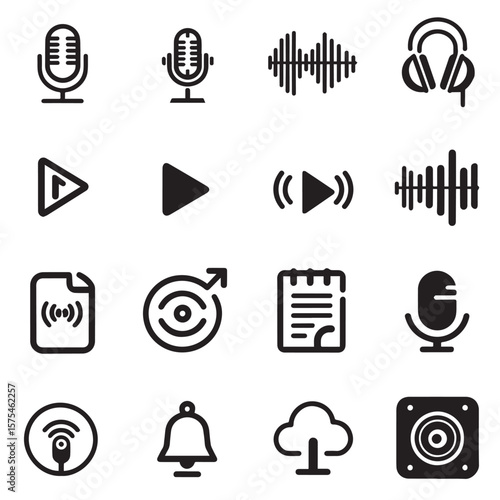 Collection of audio and music themed graphical components set of icon