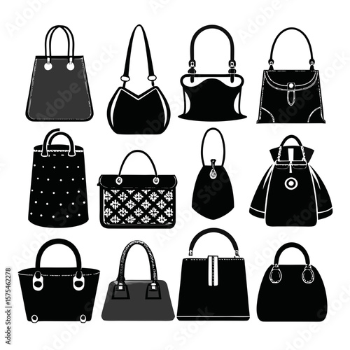 Diverse collection of black handbag silhouettes handbags purses