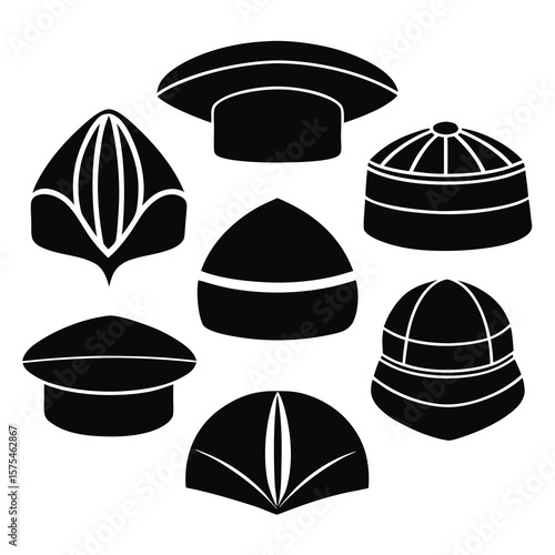 Diverse traditional hat silhouettes headwear black