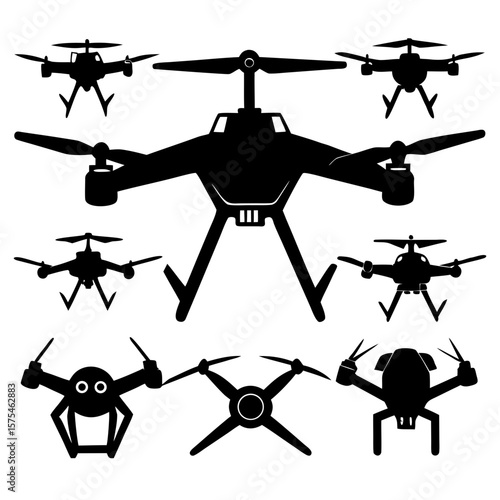 Drone Silhouettes From Various Angles quadcopter aerial vehicle