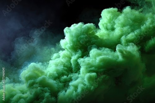 Green smoke swirls upwards against a dark backdrop creating a dense cloudy effect