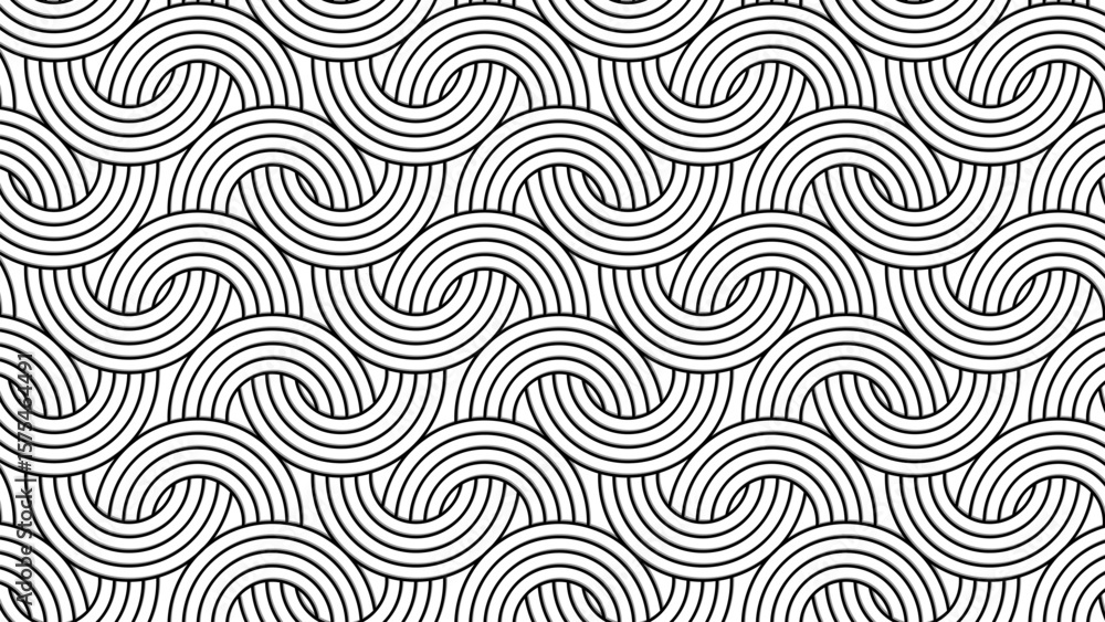 Fototapeta premium Interlaced rounded arc patterned background design element. Japanese seamless pattern in oriental geometric traditional style. 3d festive ornament for lunar chinese new year decoration. 