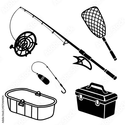 Fishing gear collection rod reel net tackle box float hook