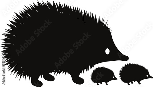 Echidna Family Silhouette Wildlife Animal Illustration