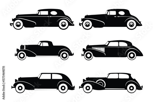 Classic Car Collection: A curated collection of vintage automobiles, elegantly presented, each car representing a different era of design and automotive history.