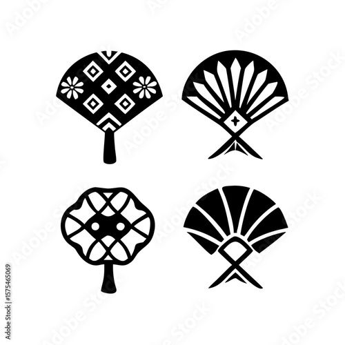 Four diverse cultural hand fan silhouettes traditional accessory