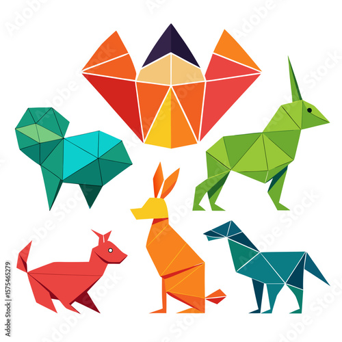 Geometric origami animals in vibrant colors polygonal
