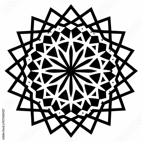 Intricate black and white radial geometric pattern islamic geometric pattern radial symmetry