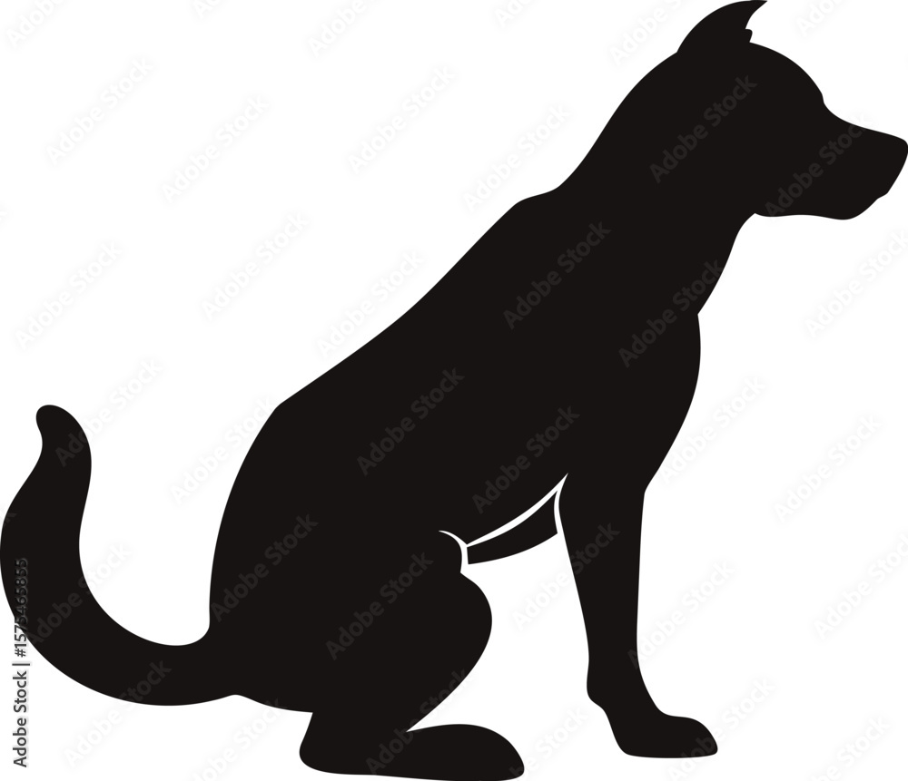 Obraz premium black dog silhouette squatting vector illustration isolated on white background