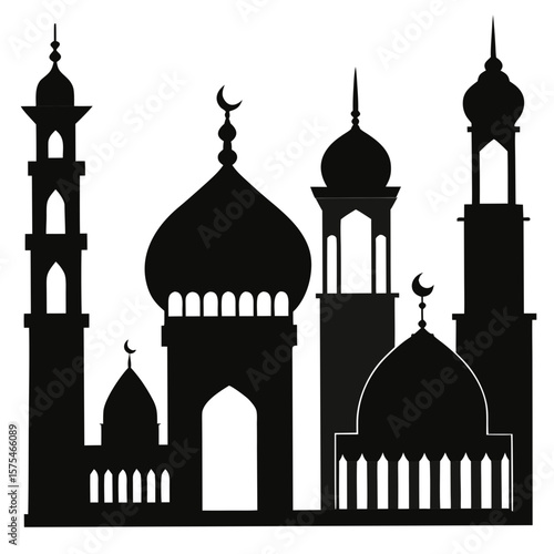 Islamic mosque minaret silhouettes with domes and crescents Islamic architecture