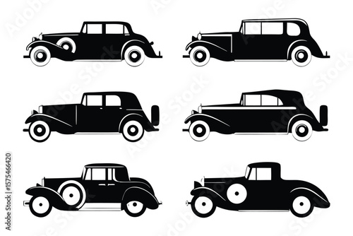 Classic Silhouette Collection: A collection of iconic vintage cars, rendered in a sleek, minimalist style, showcases the timeless elegance and historical significance of automotive design. 