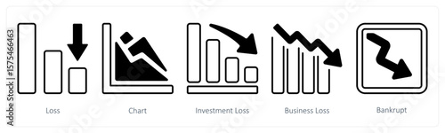 A set of 5 mix icons as loss, chart, investment loss
