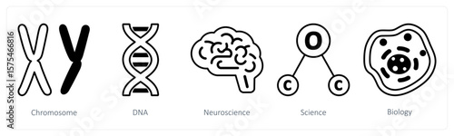A set of 5 mix icons as chromosome, dna, neuroscience