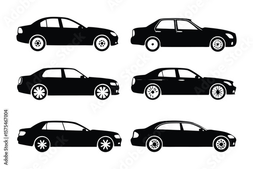 Black Car Silhouettes: A collection of sleek, black sedan silhouettes, embodying elegance and modernity, are meticulously presented against a clean backdrop, a visual testament to automotive design.
